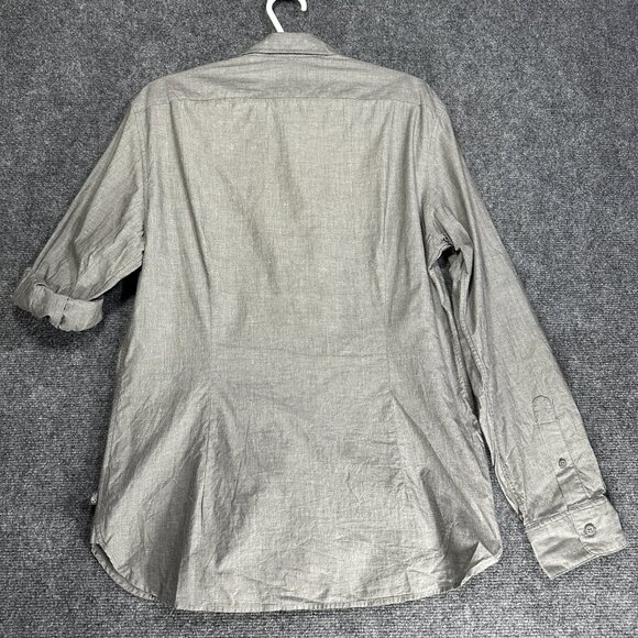 John Varvatos Shirt Mens Medium Button Up Gray Print Cotton Pocket - Picture 9 of 10